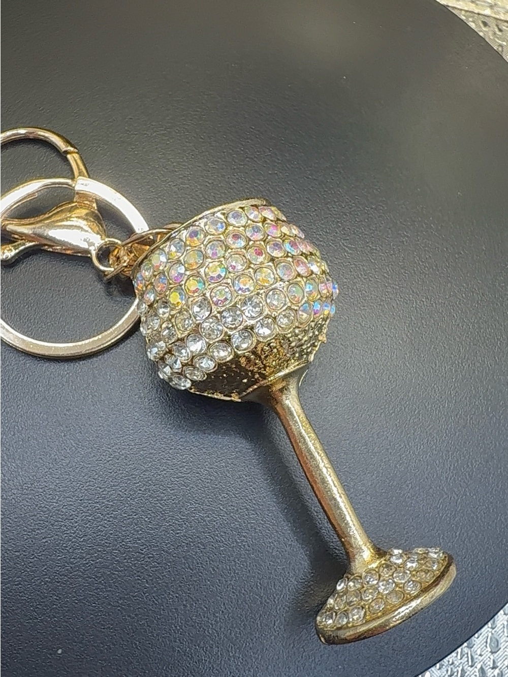 Gold Crystal Wine Glass Keychain - Women Accessories